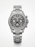 ROLEX-Bezel Diamond Chronograph Watch — Silver