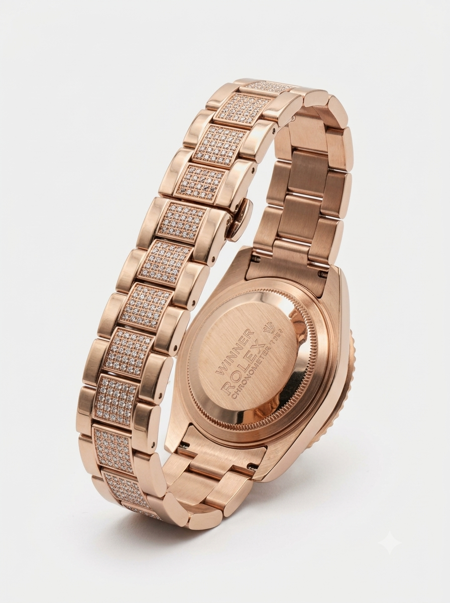 ROLEX-Bezel Diamond Chronograph Watch — Rose Gold