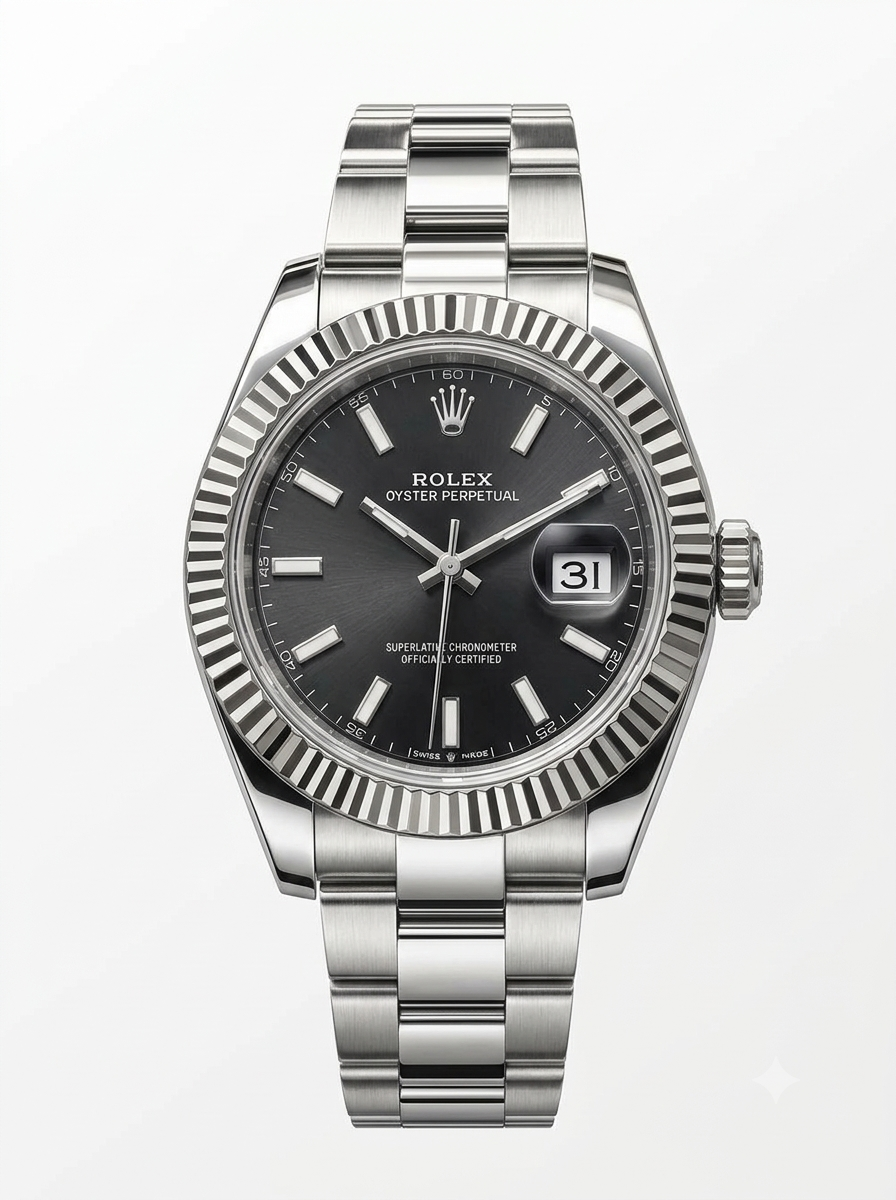 ROLEX Oyster Perpetual Silver Black Dial Watch