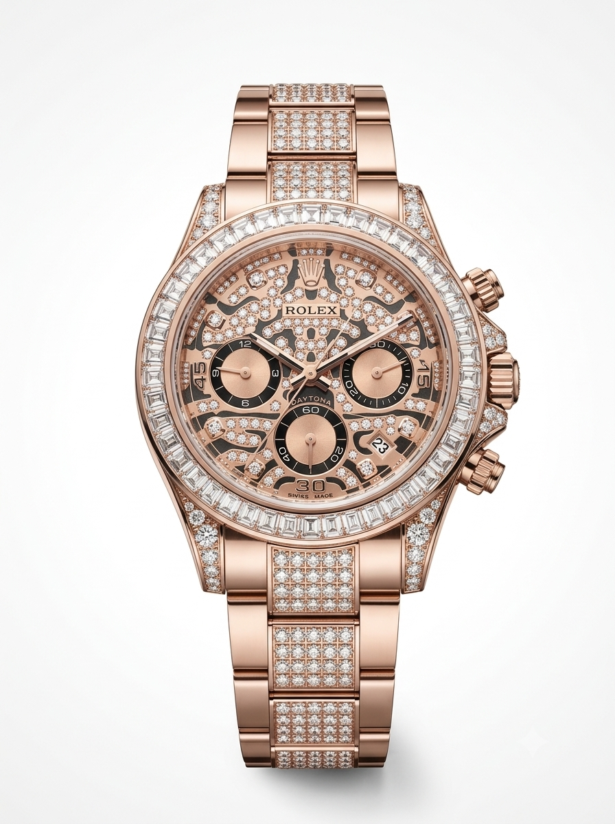ROLEX-Bezel Diamond Chronograph Watch — Rose Gold