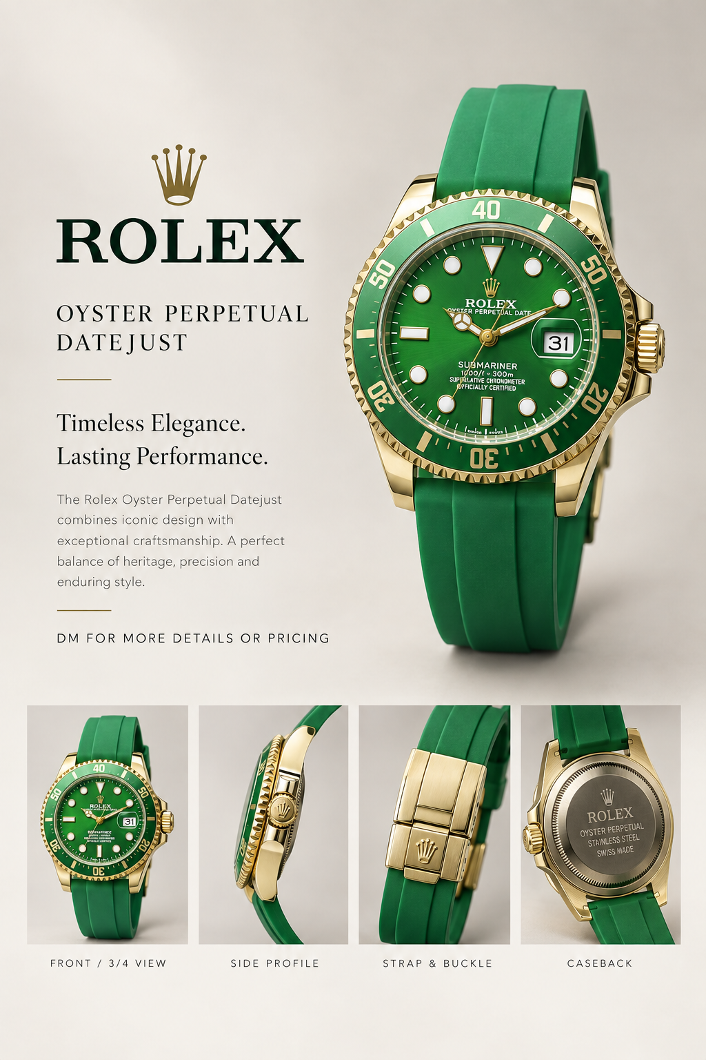 WatchVerse Green Submariner-style black dial watch