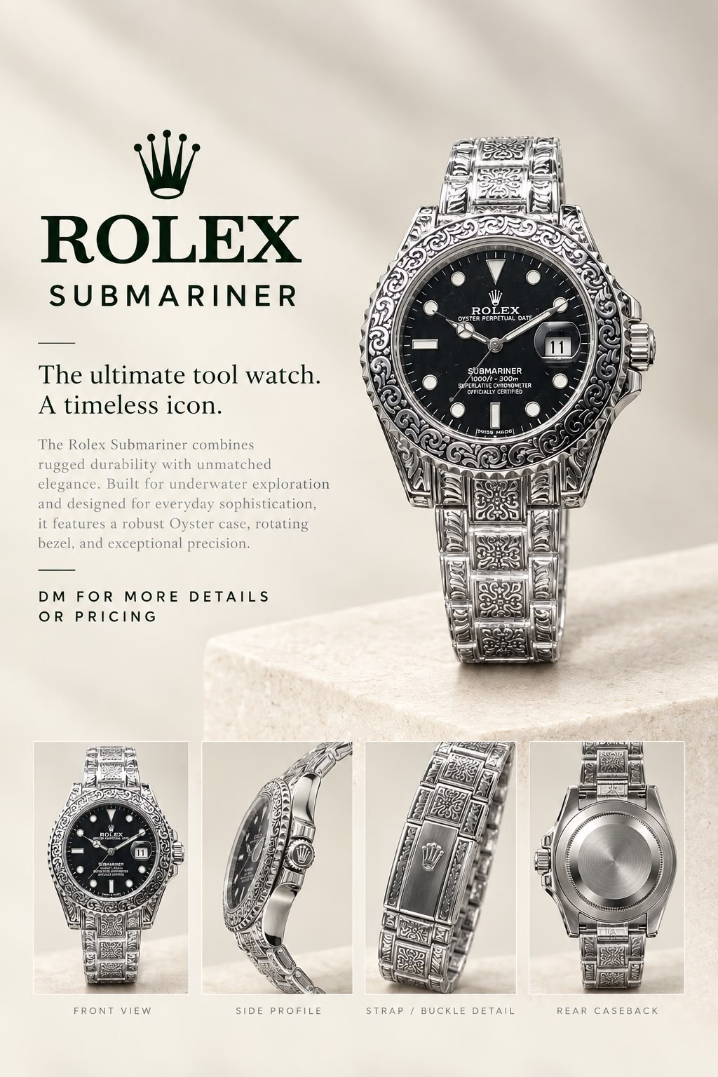 ROLEX SUBMARINER BEZEL WATCH SILVER COLOR WITH BLACK DIAL