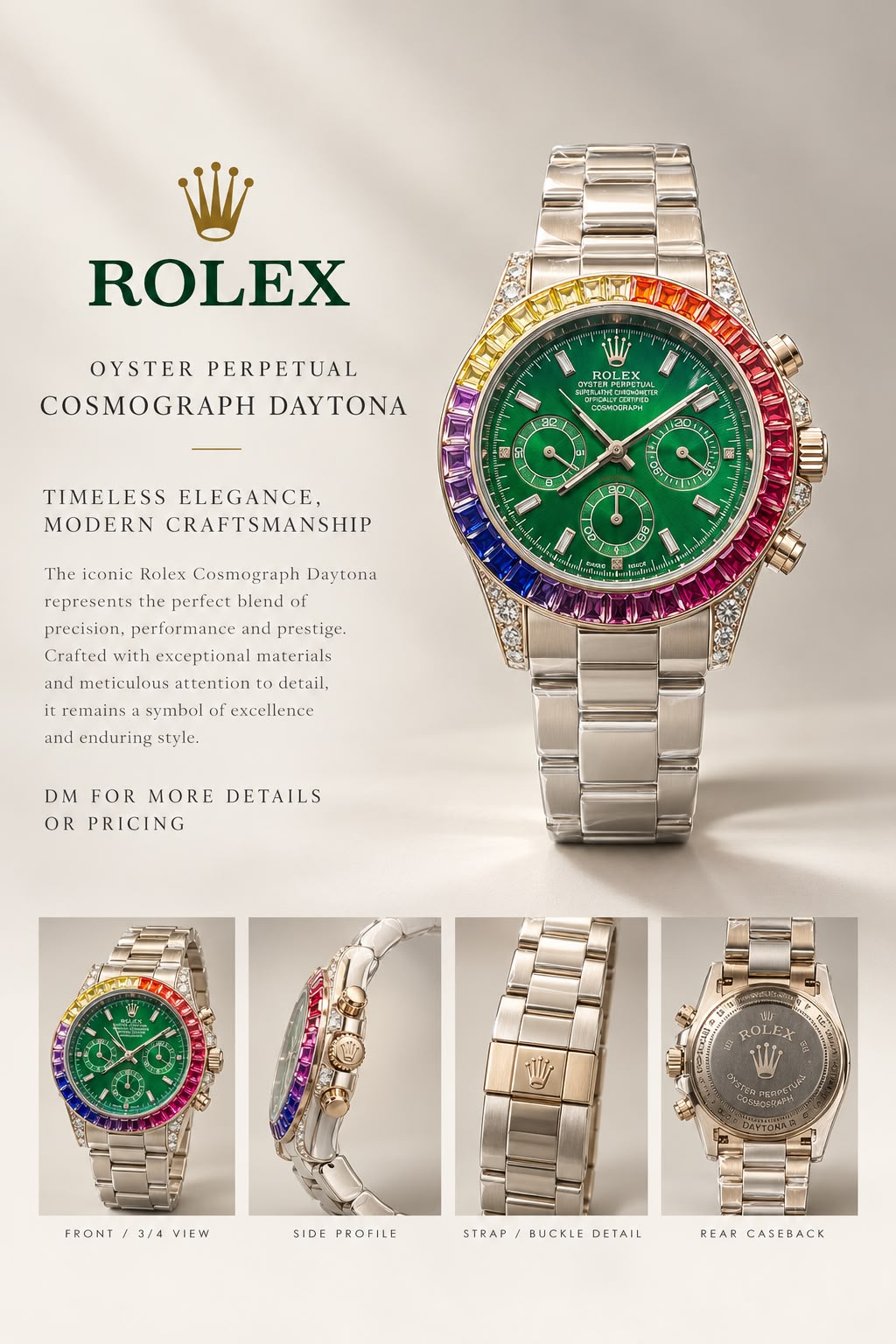 ROLEX-Rainbow-Bezel Green Dial Chronograph
