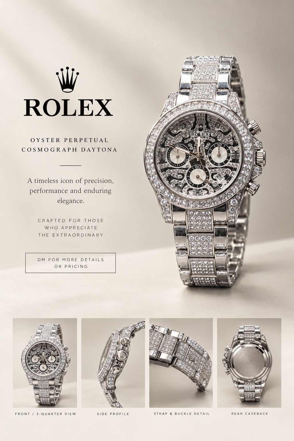 Silver rainbow-bezel diamond chronograph watch