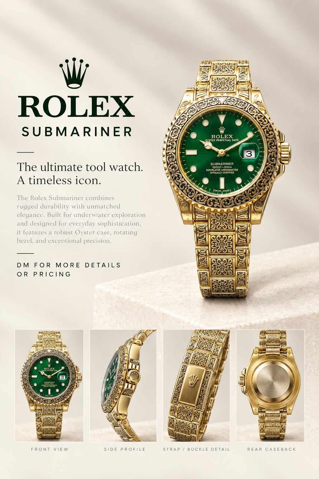 ROLEX SUBMARINER BEZEL WATCH GOLD COLOR WITH GREEN DIAL