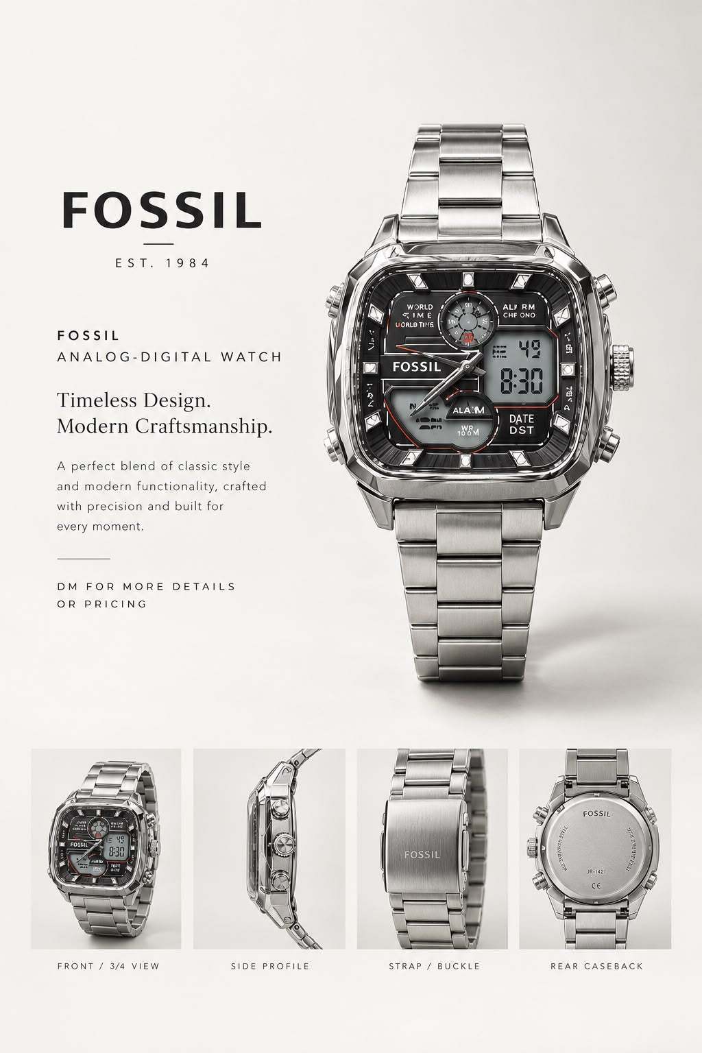 FOSSIL DIGITAL-ANALOG STYLE WATCH silver