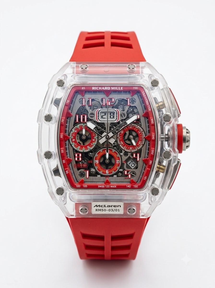 Richard Mille 50-03 Red  Chronograph Transparent Skeleton Watch