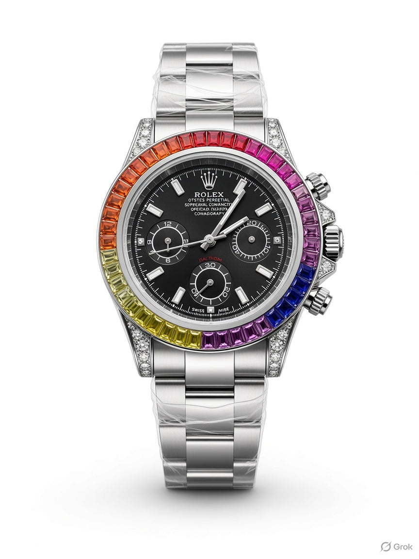 ROLEX-Rainbow-Bezel Black Dial Chronograph