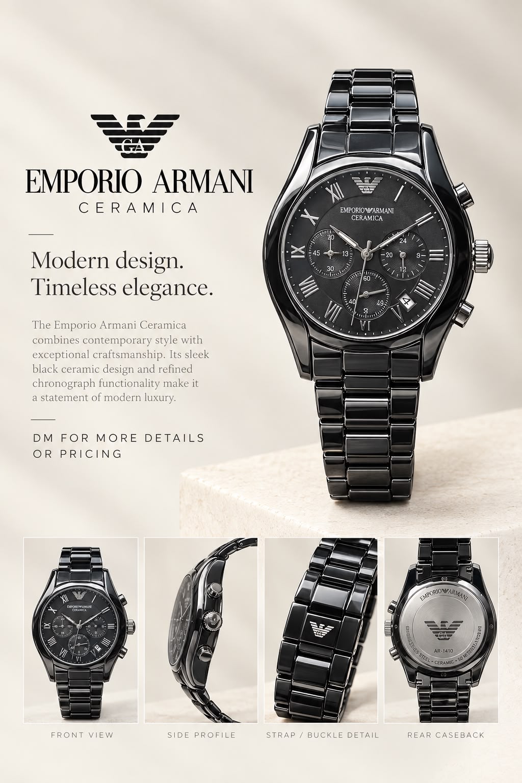 Emporio Armani Ceramica black chronograph watch