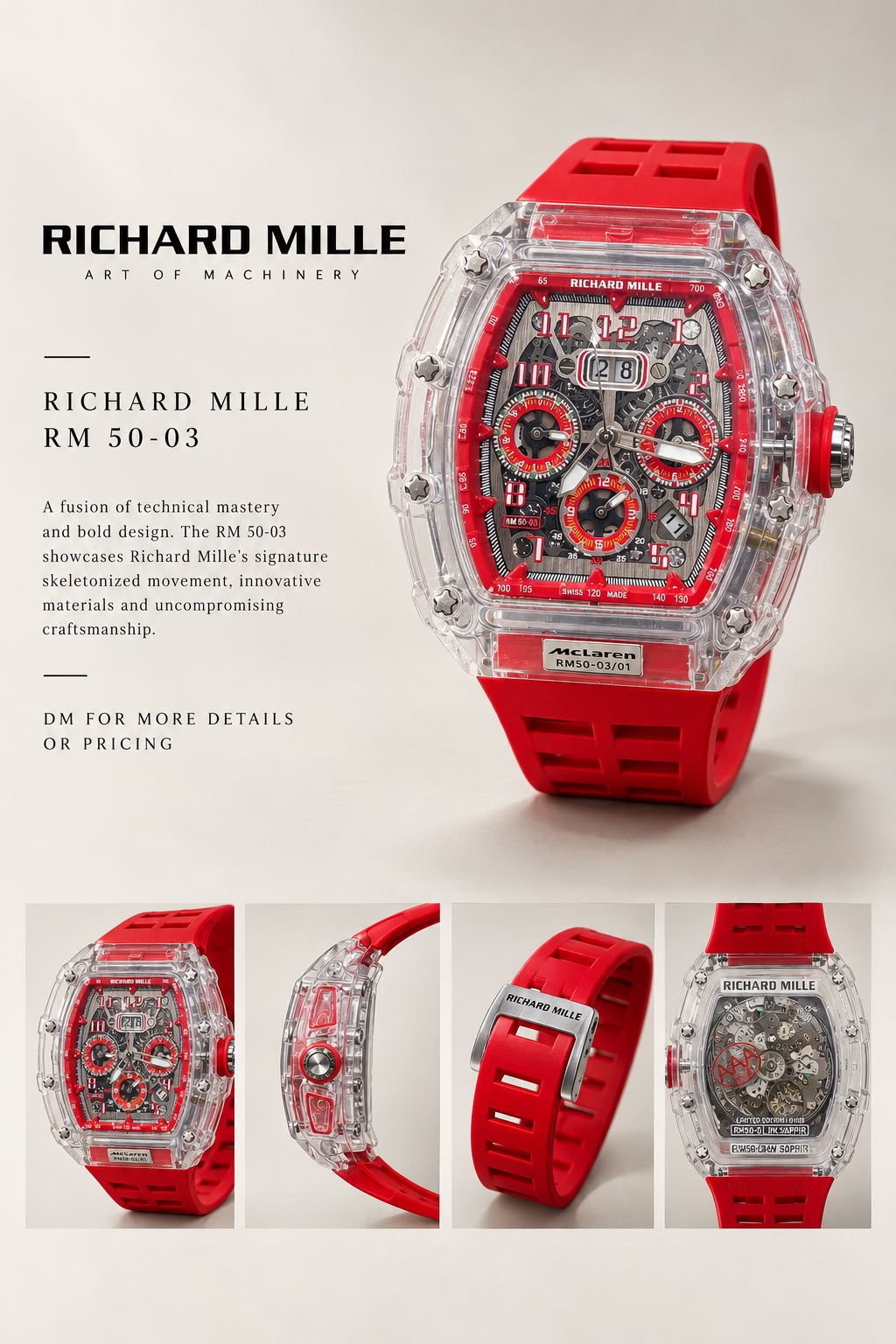 RM 50-03 red transparent skeleton watch