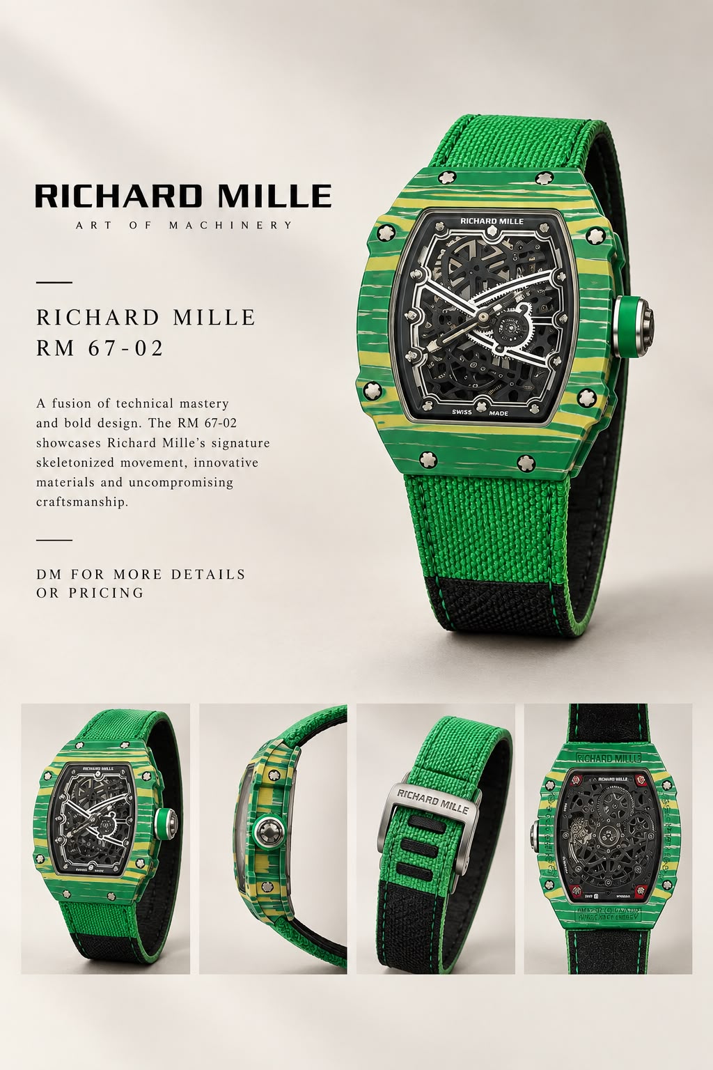 Green and gold RM 67-02 skeleton style watch