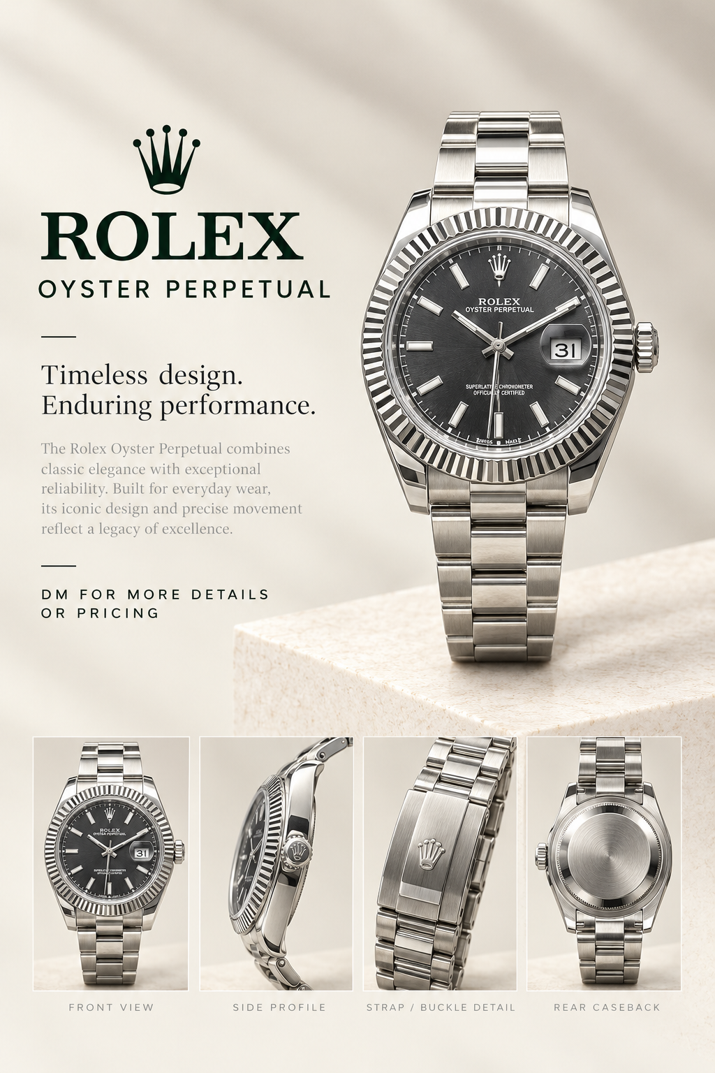 Silver and black Oyster Perpetual style watch