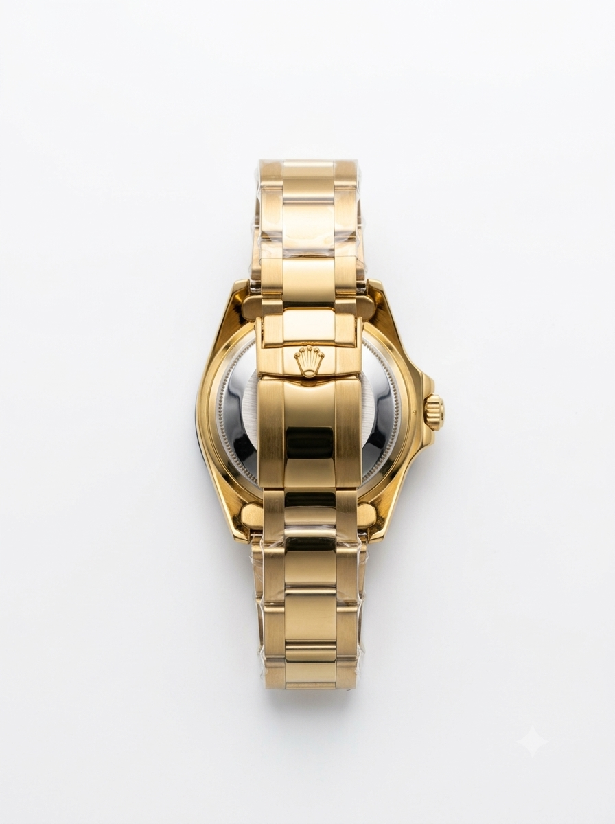 Rainbow bezel black dial chronograph gold variant back view